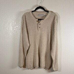 Michael Gerald Cream Henley Sweater 90s Vintage Size XL